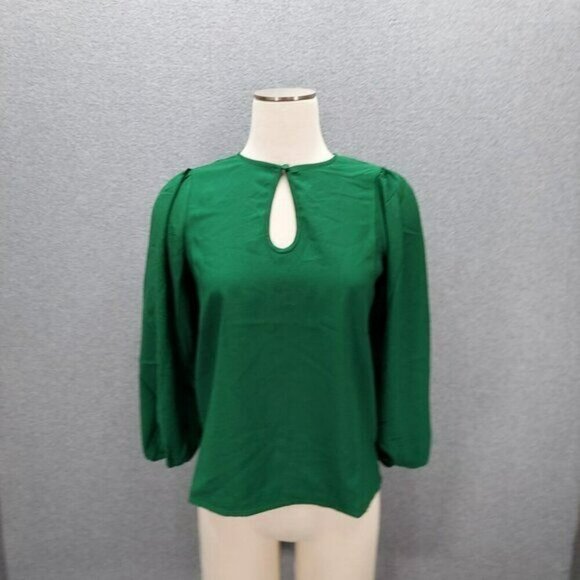 J Crew Green Puff Sleeve Keyhole Neckline Crepe Top Blouse BL711 Women Size XSP - Picture 2 of 15